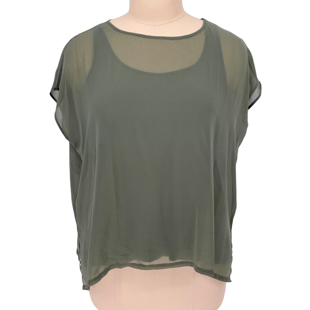 WynneLayers 2-Piece Tank & Chiffon Overlay Set Olive Green Large